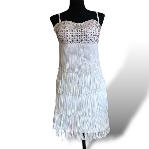 AIDA White Flapper Dress Rhinestones & Fringe Size Medium NWT - Picture 6 of 13